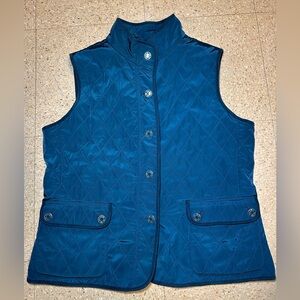 Talbots Womens Teal Blue Button Pocket Fleece Lined Quilted Vest‎ Warm Size L